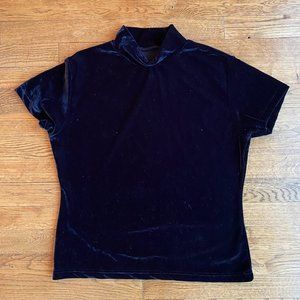 Vintage black velvet short sleeve high neck tee